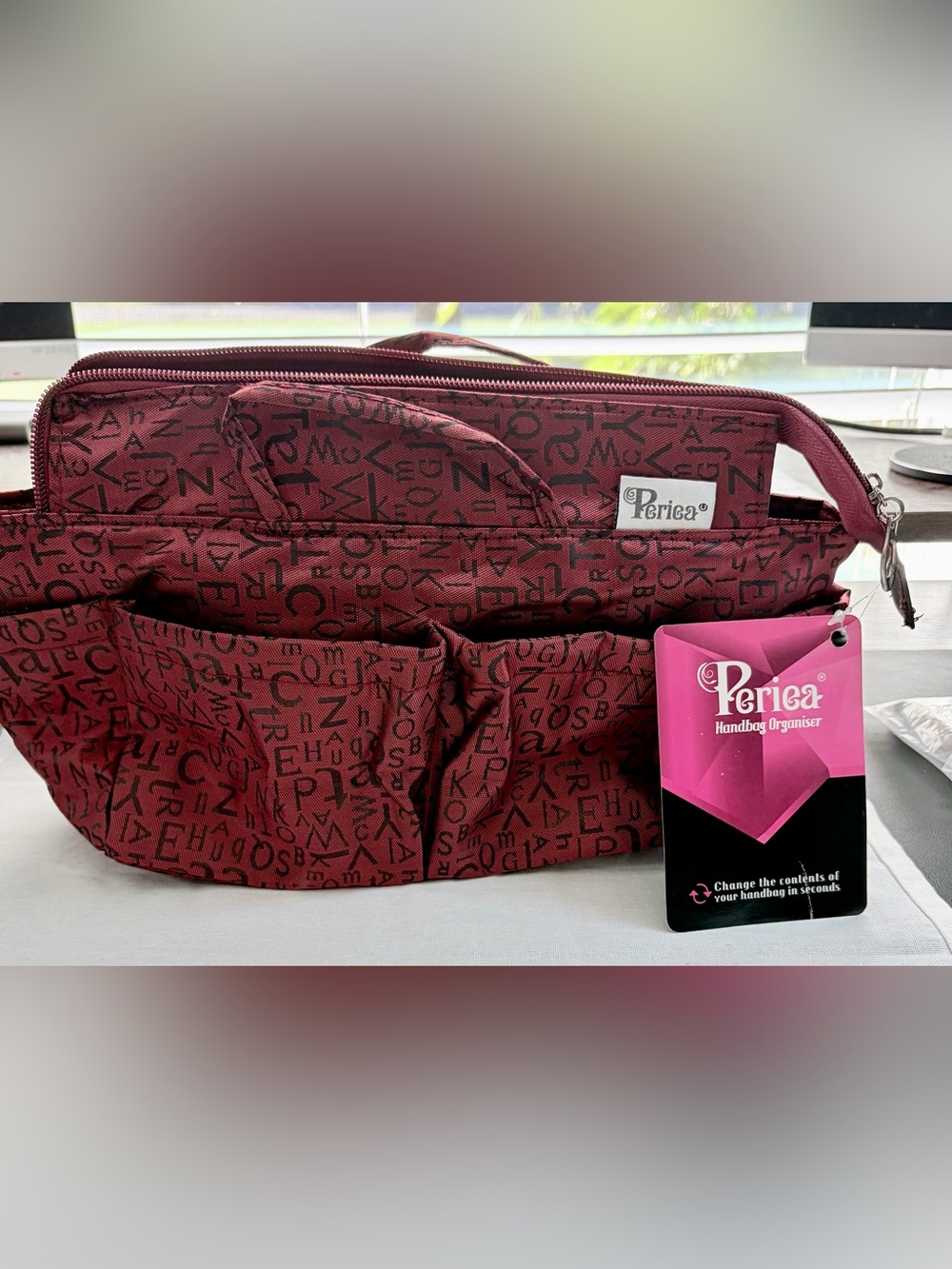 Periea Woman’s Wine Red Handbag Organizer Bag